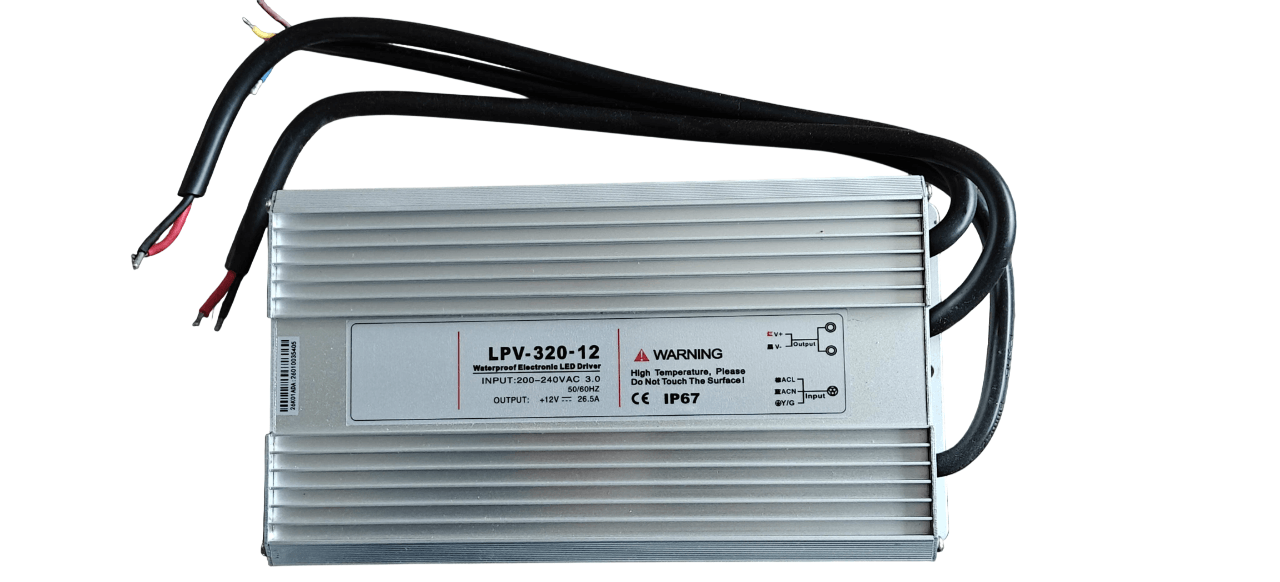 Waterdichte IP67 voedingsadapter 12 volt 26,5A max 320 watt + 
